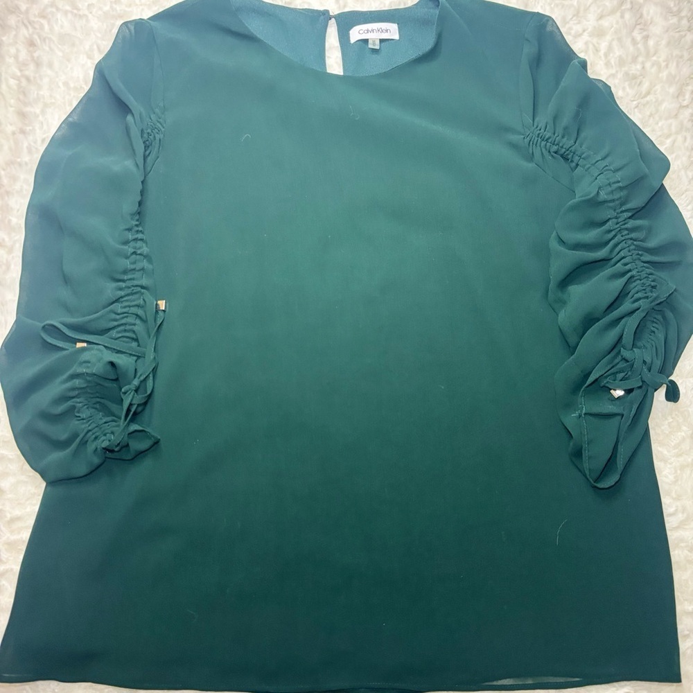Calvin Klein TealRuched Sleeve Blouse